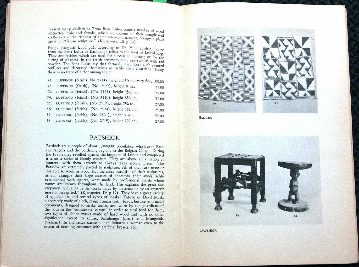 WEYH40,S.09 Tschokwe-Stuhl + Kuba-Flies,Hans Himmelheber in Weyhe-Galerie,1940